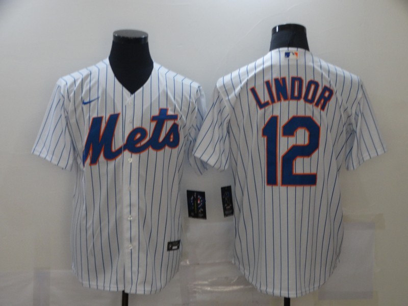 Men's New York Mets Francisco Lindor #12 White Baseball Jersey